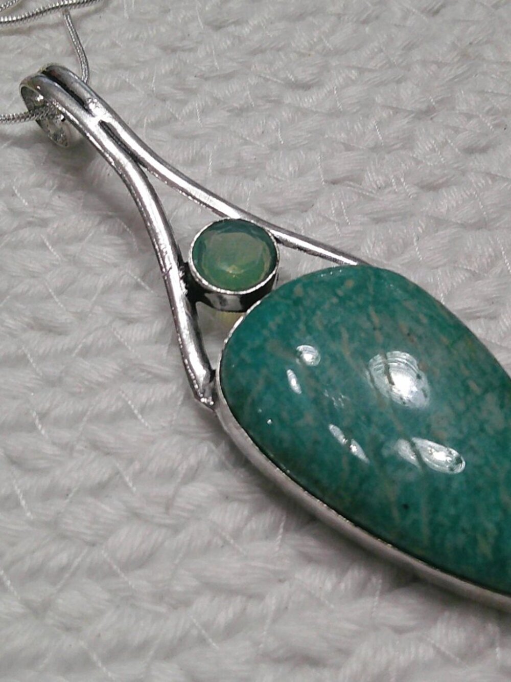 Gorgeous AMAZONITE & FIRE OPAL Handmade Sterling 925 Pendant/Chain #650E - Picture 3 of 3